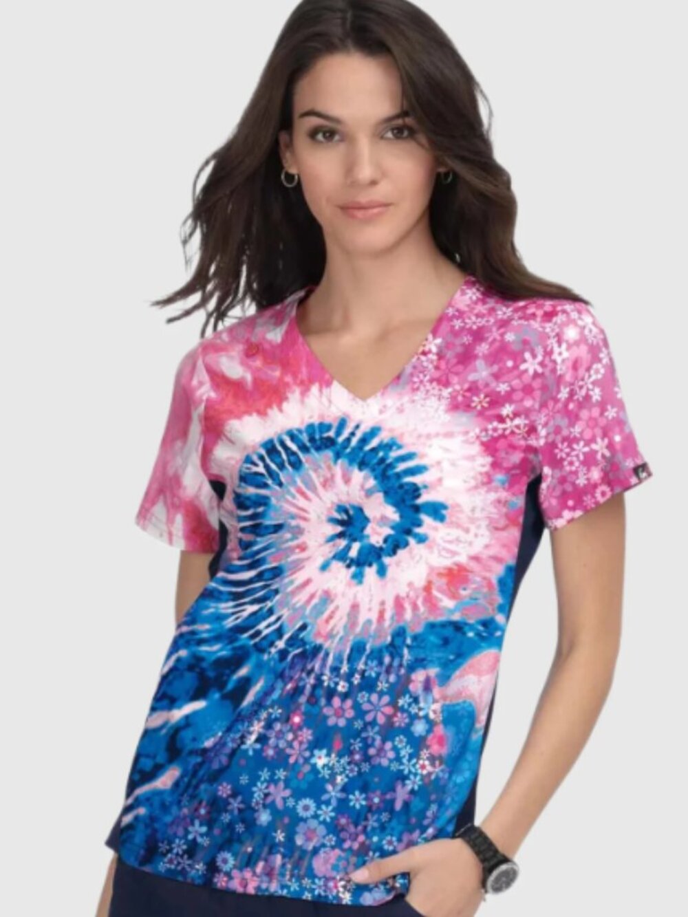 Koi Lite Reform Women's Groovy Floral Stretch Ombre Print Scrub Top